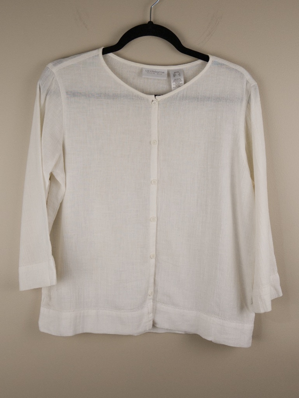 Cotton 3/4-length-sleeve button down blouse